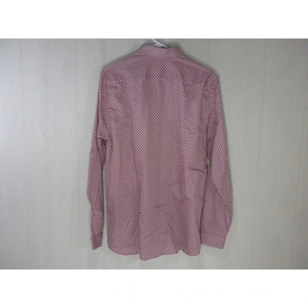 Ted Baker London Dress Shirt Size 4 L Red Geometric Button Up Long Sleeve‎ Cuffs